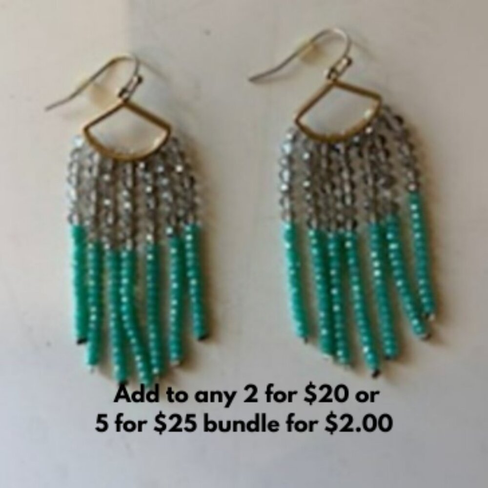 Gold, green and crystal dangling earrings